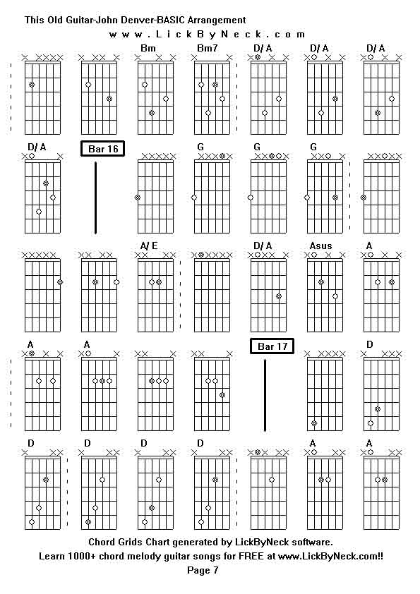 Chord Grids Chart of chord melody fingerstyle guitar song-This Old Guitar-John Denver-BASIC Arrangement,generated by LickByNeck software.